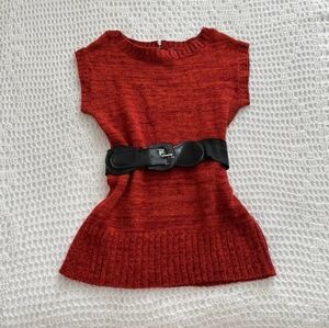 Red Knit Sweater Dress with Black Belt
